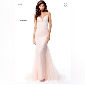 PRICE DROP! Sherri Hill beaded gown. Color: Blush, Size 0 (no alterations)